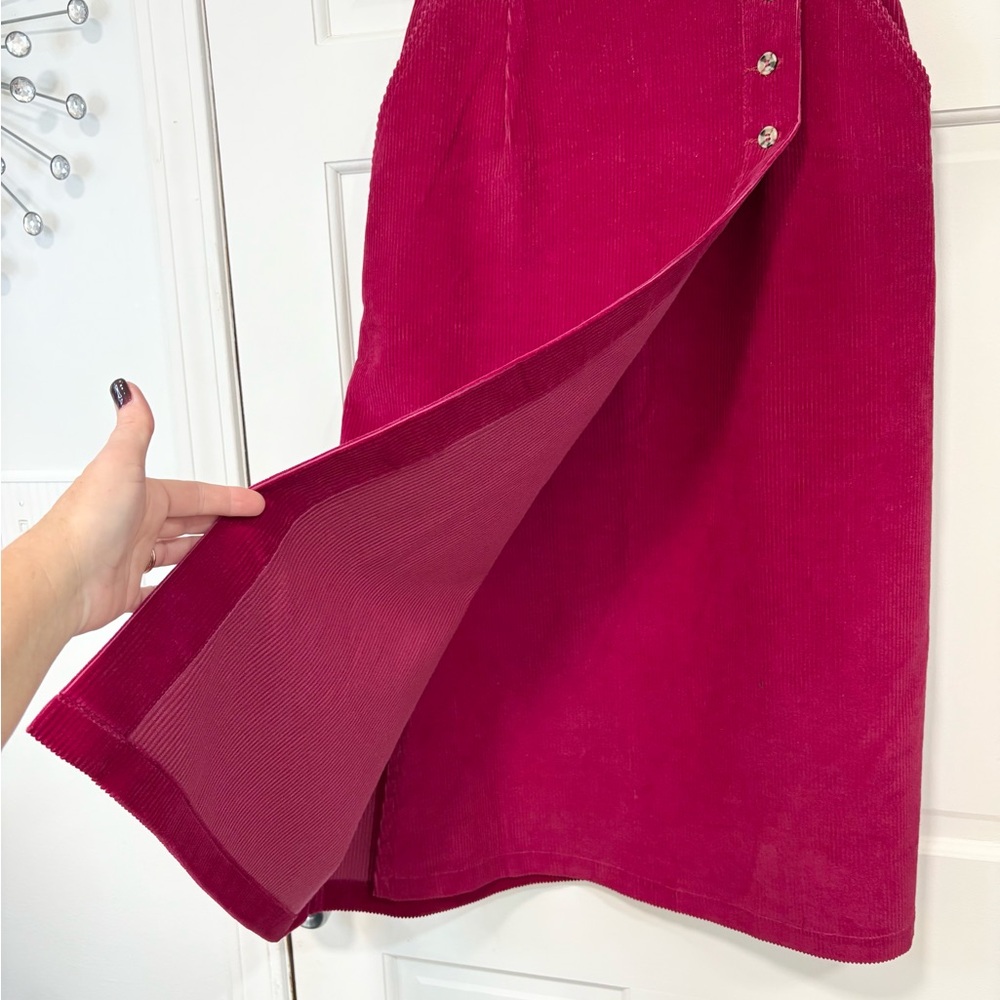 Vtg‎ LL Bean Corduroy Long Wrap Skirt Pink Magenta Pockets USA Cottagecore Sz 8 - Picture 5 of 11